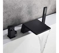 ZLLFHS Moderno Rubinetto vano da Cascata Nera Opaca con Doccia Mano Singola Maniglia a 3 Fori Mixer in Ottone per Bagno