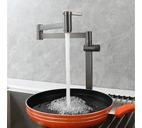 ZLLFHS Monte del Ponte Ller Pieghevole con Braccio oscillante a Doppio Giunto Estensibile, Rubinetto da Cucina in Ottone a Due Maniglie, Grigio