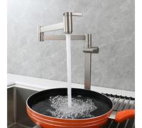 ZLLFHS Monte del Ponte Ller Pieghevole con Braccio oscillante a Doppio Giunto Estensibile, Rubinetto da Cucina in Ottone a Due Maniglie, Nichel Spazzolato