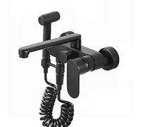 ZLLFHS Rubinetti per Pistole a spruzzo a Parete, Nero Tutto Rame, spruzzatore da Cucina, Rubinetto a Parete, Rubinetto Caldo e Freddo, Maniglia, Doppio Buco, lavandino del bucato, a20cm-nero-nero