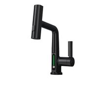 ZLLFHS Rubinetto Cucina ad Alto Arco con Display Digitale tiro Verso Il Basso spruzzatore a Cascata di Mixer Freddo Lavanderia della Fattoria per Bagno e lavelli da Bar (Finitura Nera)