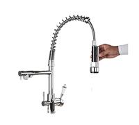 ZLLFHS Rubinetto Nichel Spazzolato Cucina Filtro Cucina purificazione Acqua Cucina rubinetti a Doppia Molla Tira Giù per Acqua Fredda Calda Miscelatore di tapici cucine Rubinetto Cucina