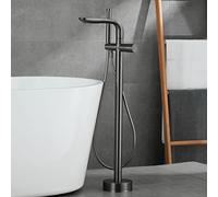 ZLLFHS Vasca da Bagno autoportanti con Manuale ° beccuccio Girevole Moderno Pavimento a Manico Singolo Tocco di Rubinetto Set in Elegante Finitura Grigia