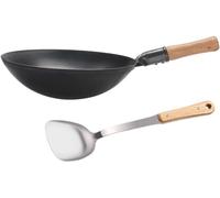 ZLLFHS Wok Padella Wok Cinese In Ghisa 100% Ferro Martellato A Mano Padelle Wok Antiaderente Per Tutti I Piani Cottura Antiaderente Nessun Rivestimento Meno Olio Con Pala Di Ferro Senza Orecchie(40cm)