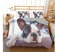ZLLHAPPY Copripiumino Matrimoniale 3Pcs 220X240Cm Bulldog Francese Animale Domestico - Copripiumino Matrimoniale In Policotone con Federa per Letto King Poliestere - Duvet Set