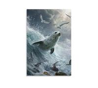 ZLLJXFZZ Decorazione artistica da parete con animali che naviga sull'onda del ghiacciaio mentre le sterne artiche volano sopra la testa, decorazione moderna da appendere, 60 x 90 cm
