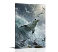 ZLLJXFZZ Decorazione artistica da parete con animali che naviga sull'onda del ghiacciaio mentre le sterne artiche volano sopra la testa, decorazione moderna da appendere, 50 x 75 cm