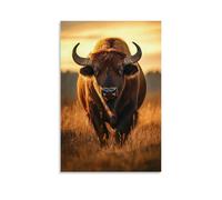 ZLLJXFZZ Decorazione artistica da parete con bufalo americano nella prateria, realismo della fauna selvatica con luce dorata, decorazione moderna da appendere, poster artistico da appendere, 60 x 90