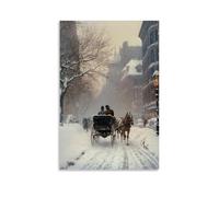 ZLLJXFZZ Decorazione artistica da parete con carrozza trainata da cavalli che viaggia attraverso la neve nel XIX secolo, decorazione moderna da appendere, 30 x 45 cm