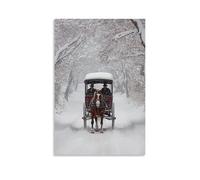 ZLLJXFZZ Decorazione artistica da parete con carrozza trainata da cavalli che viaggia attraverso la neve nel XIX secolo, decorazione moderna da appendere, 30 x 45 cm