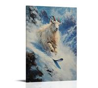 ZLLJXFZZ Decorazione artistica da parete con dipinto a olio di una capra che scia, un sentiero stretto ridgeline mentre i venti di montagna frusta. Decorazione artistica da parete moderna da appendere