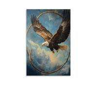ZLLJXFZZ Decorazione artistica da parete con immagine di animale: un'aquila che si tuffa attraverso i cerchi in una acrobazia paracadutismo, ali spalancate, decorazione moderna da appendere, 50 x 75