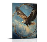 ZLLJXFZZ Decorazione artistica da parete con immagine di animale: un'aquila che si tuffa attraverso i cerchi in una acrobazia paracadutismo, ali spalancate, decorazione moderna da appendere, 50 x 75
