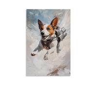 ZLLJXFZZ Decorazione artistica da parete con immagine di un cane con un jetpack che ingrandisce attraverso un cielo bianco puro, orecchie che sbattono nel vento. Decorazione artistica da parete