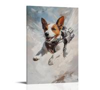 ZLLJXFZZ Decorazione artistica da parete con immagine di un cane con un jetpack che ingrandisce attraverso un cielo bianco puro, orecchie che sbattono nel vento. Decorazione artistica da parete