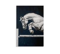 ZLLJXFZZ Decorazione artistica da parete con immagine di un cavallo, caveau medio sopra le sbarre di ostacolo su sfondo blu navy, decorazione moderna da appendere, poster artistico da appendere, 40 x