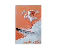 ZLLJXFZZ Decorazione artistica da parete con immagine di un fenicottero e un Wakeboard con equilibrio perfetto su sfondo pesca in polvere. Decorazione artistica da parete moderna da appendere, 50 x 75