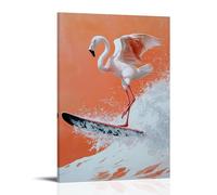 ZLLJXFZZ Decorazione artistica da parete con immagine di un fenicottero e un Wakeboard con equilibrio perfetto su sfondo pesca in polvere. Decorazione artistica da parete moderna da appendere, 50 x 75