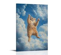 ZLLJXFZZ Decorazione artistica da parete con immagine di un gatto a mezz'aria durante un tuffo nel cielo, zampe spalmate, nuvole a spirale sottostante, decorazione artistica da parete, poster