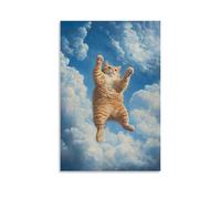 ZLLJXFZZ Decorazione artistica da parete con immagine di un gatto a mezz'aria durante un tuffo nel cielo, zampe spalmate, nuvole a spirale sottostante, decorazione artistica da parete moderna, poster