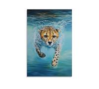 ZLLJXFZZ Decorazione artistica da parete con immagine di un ghepardo che nuota in mare aperto accanto ai delfini, decorazione artistica da appendere in stile moderno, 30 x 45 cm