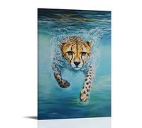 ZLLJXFZZ Decorazione artistica da parete con immagine di un ghepardo che nuota in mare aperto accanto ai delfini, decorazione artistica da appendere in stile moderno, 40 x 60 cm