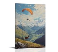 ZLLJXFZZ Decorazione artistica da parete con immagine di un lama che parapendio da una cresta innevata nelle valli verdi sottostanti, decorazione artistica da parete moderna da appendere (60 x 90 cm)