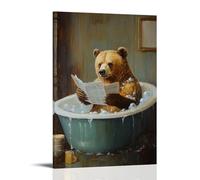 ZLLJXFZZ Decorazione artistica da parete con immagine di un orso che lancia frittelle in un bagno di bolle durante la lettura di notizie di lavoro, decorazione artistica da parete moderna, poster
