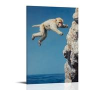 ZLLJXFZZ Decorazione artistica da parete con immagine di una scimmia che si tuffa da una sporgenza rocciosa nel vuoto blu oceano, pausa a mezz'aria. Decorazione artistica da parete moderna, poster