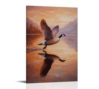 ZLLJXFZZ Decorazione artistica da parete con immagine di un'oca che corre attraverso un lago specchio in una barca di conchiglie all'alba, decorazione artistica da parete moderna da appendere, 50 x 75