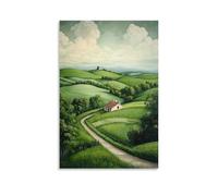 ZLLJXFZZ Decorazione artistica da parete con paesaggio sereno con colline verdi e un piccolo cottage, decorazione artistica da parete moderna da appendere, 30 x 45 cm