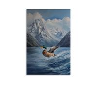 ZLLJXFZZ Decorazione artistica da parete con pittura a olio di un'anatra che fa windsurf attraverso un lago di montagna, piume svolazzanti. Decorazione artistica da parete moderna, poster artistico da