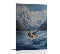 ZLLJXFZZ Decorazione artistica da parete con pittura a olio di un'anatra che fa windsurf attraverso un lago di montagna, piume svolazzanti. Decorazione artistica da parete moderna da appendere, 30 x