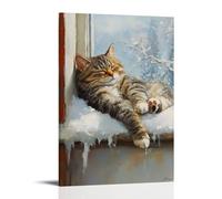 ZLLJXFZZ Decorazione artistica da parete con pittura ad olio con gatto che sogna sul davanzale della finestra, decorazione moderna da appendere, poster artistico da appendere, 50 x 75 cm