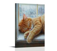 ZLLJXFZZ Decorazione artistica da parete con pittura ad olio con gatto che sogna sul davanzale della finestra, decorazione moderna da appendere, poster artistico da appendere, 50 x 75 cm