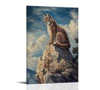 ZLLJXFZZ Decorazione artistica da parete con pittura ad olio con motivo di lince sulla scogliera, decorazione moderna da appendere, 50 x 75 cm