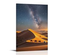 ZLLJXFZZ Decorazione artistica da parete con scena del deserto mediorientale con carovana di cammelli, dune dorate e cielo stellato, decorazione artistica da parete, poster artistico da appendere, 20