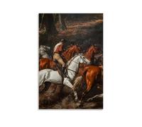 ZLLJXFZZ Decorazione artistica da parete con scena di caccia drammatica con cani e cavalli in movimento, decorazione moderna da appendere, 40 x 60 cm