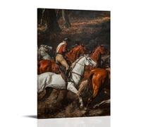 ZLLJXFZZ Decorazione artistica da parete con scena di caccia drammatica con cani e cavalli in movimento, decorazione moderna da appendere, 40 x 60 cm