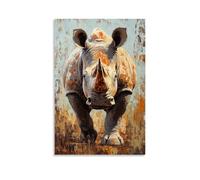 ZLLJXFZZ Decorazione artistica da parete con stampa a olio con animali dell'ultimo rinoceronte bianco, decorazione moderna da appendere, 50 x 75 cm