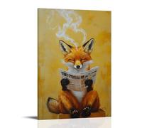 ZLLJXFZZ Decorazione artistica da parete con stampa di una volpe che sfoglia notizie sportive, stampa artistica da parete, decorazione moderna da appendere, 30 x 45 cm