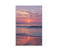 ZLLJXFZZ Decorazione artistica da parete con tramonto sereno su un oceano calmo, con sfumature rosa e viola che riflettono sull'acqua, decorazione moderna da appendere, 60 x 90 cm