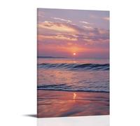 ZLLJXFZZ Decorazione artistica da parete con tramonto sereno su un oceano calmo, con sfumature rosa e viola che riflettono sull'acqua, decorazione moderna da appendere, 50 x 75 cm
