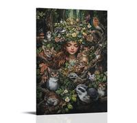 ZLLJXFZZ Decorazione artistica da parete con una ninfa della foresta circondata da creature del bosco, decorazione artistica da parete in stile mitico a olio, decorazione moderna da appendere, 40 x 60