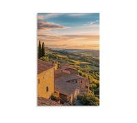 ZLLJXFZZ Decorazione artistica da parete con vista a volo d'uccello di una città collinare italiana al tramonto, decorazione moderna da appendere, 40 x 60 cm