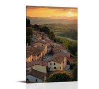 ZLLJXFZZ Decorazione artistica da parete con vista a volo d'uccello di una città collinare italiana al tramonto, decorazione moderna da appendere, 30 x 45 cm