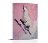 ZLLJXFZZ Decorazione artistica da parete, decorazione moderna da appendere con pittura a olio di un lama, con sci incrociato, respiro visibile su rosa alpino, decorazione artistica da appendere, 40 x