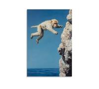 ZLLJXFZZ Decorazione artistica da parete, decorazione moderna da appendere con pittura ad olio di una scimmia che si tuffa da una sporgenza rocciosa nel vuoto blu oceano, pausa a mezz'aria