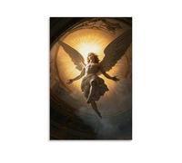 ZLLJXFZZ Decorazione artistica da parete in stile barocco con angelo che galleggia nella luce dorata, ispirata agli affreschi classici, decorazione moderna da appendere, 50 x 75 cm