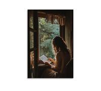 ZLLJXFZZ Decorazione artistica da parete moderna da appendere con una donna che scrive una lettera vicino alla finestra, nostalgia ed emozione, 50 x 75 cm